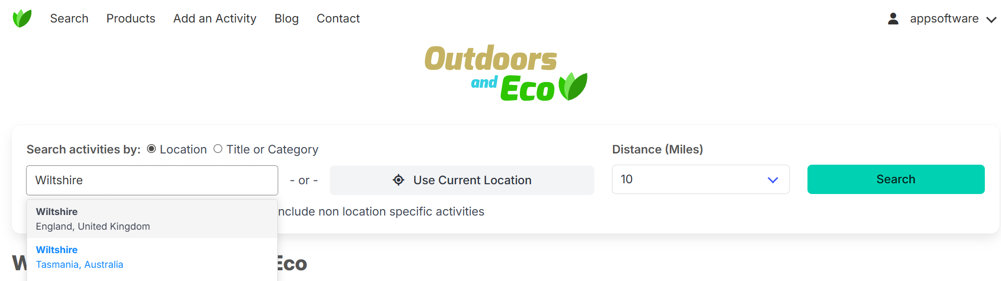 Outdoors and Eco Website Activity Search