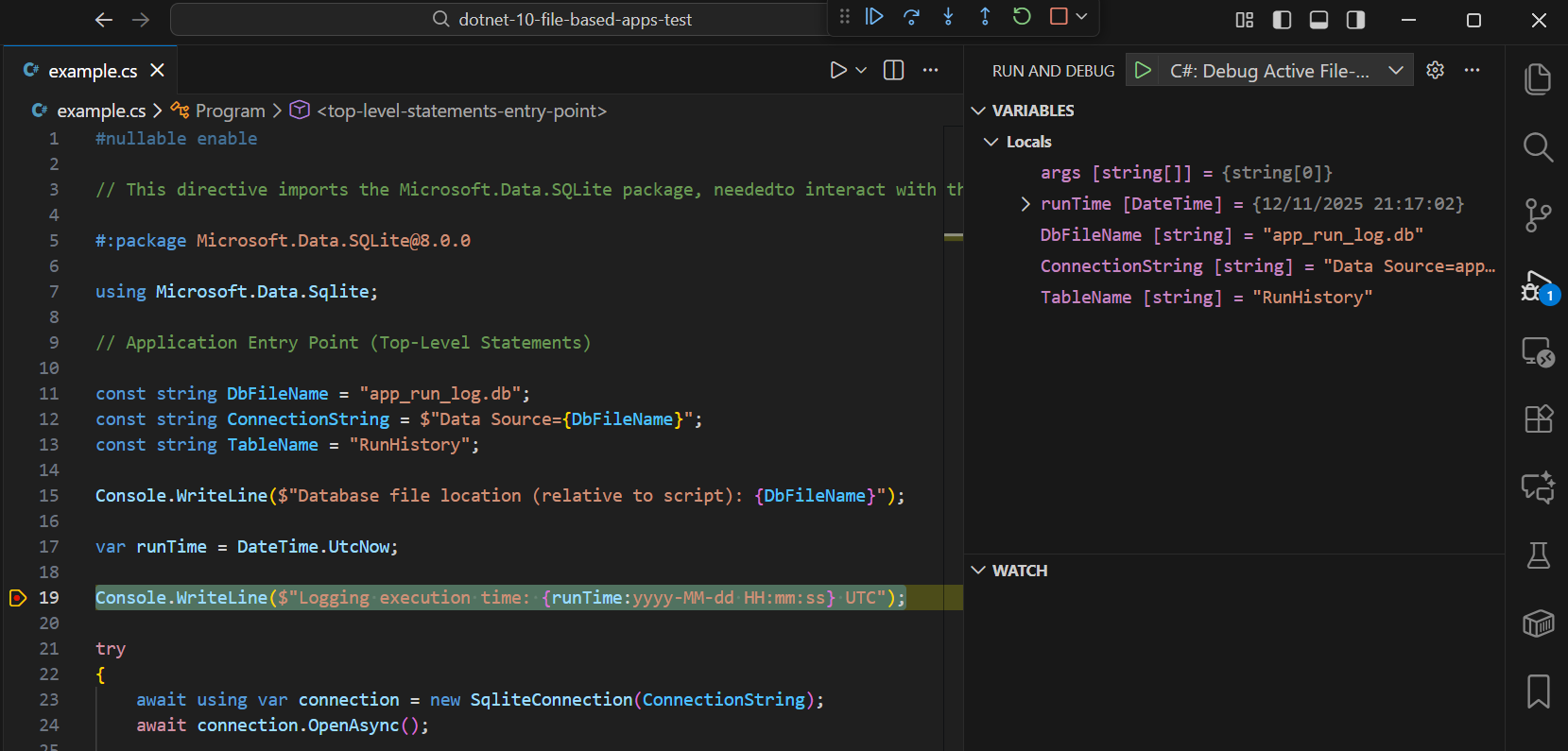 Debugging .NET 10 File Based Apps