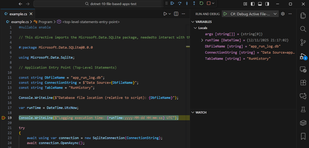 Debugging .NET 10 File Based Apps